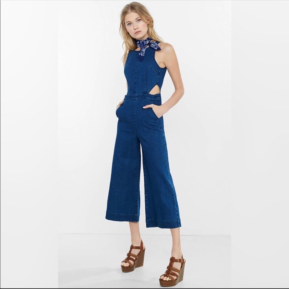 Express culotte denim jumpsuit with cutouts